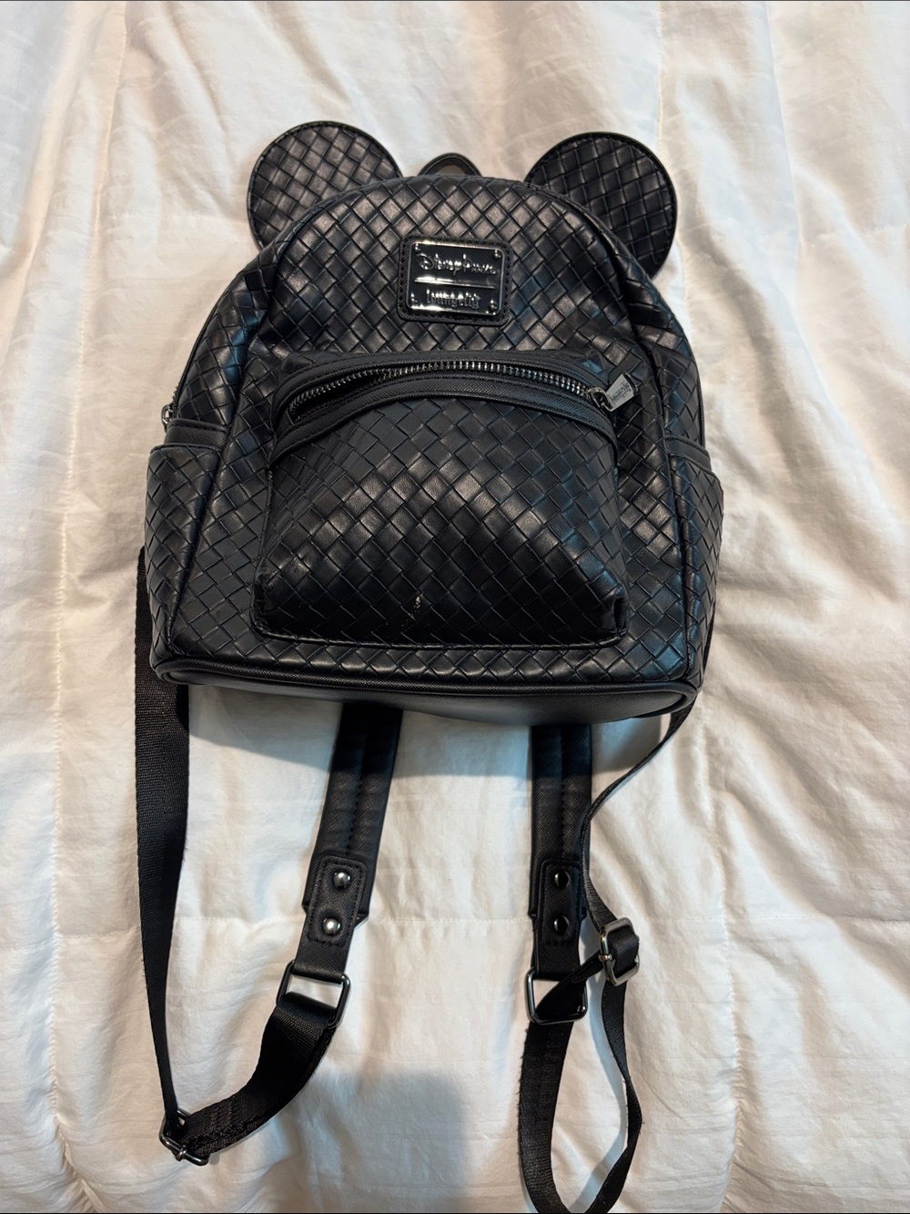 Loungefly Black Woven Mini Backpack with Ears